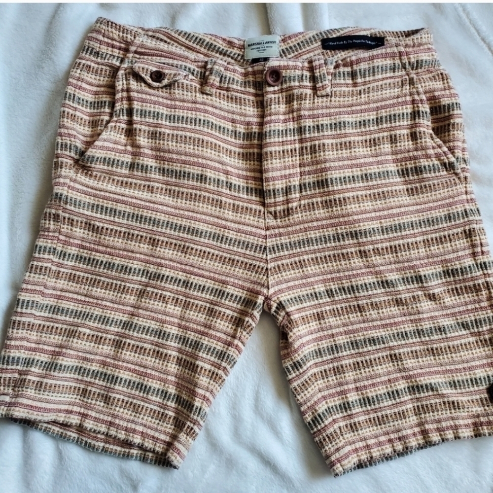 Marshall Artist Striped Woven Shorts Tan Multi Men's Size 32